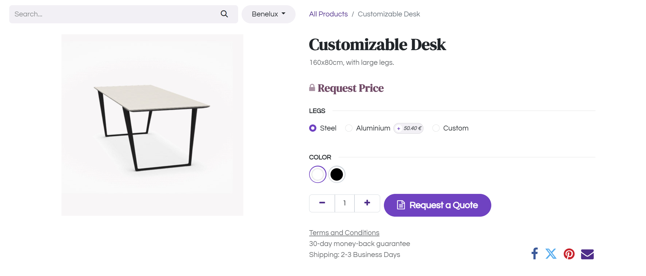 Product detail page showing Request Price and Request a Quote button